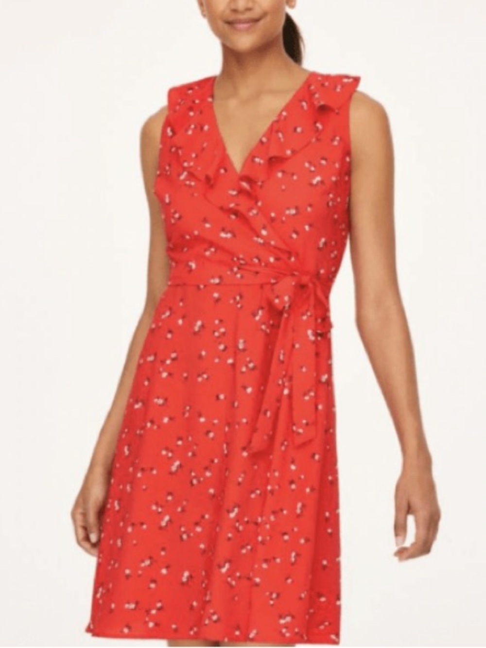 Loft Outlet Red Floral Sleeveless Wrap Dress Women’s Size 10 New